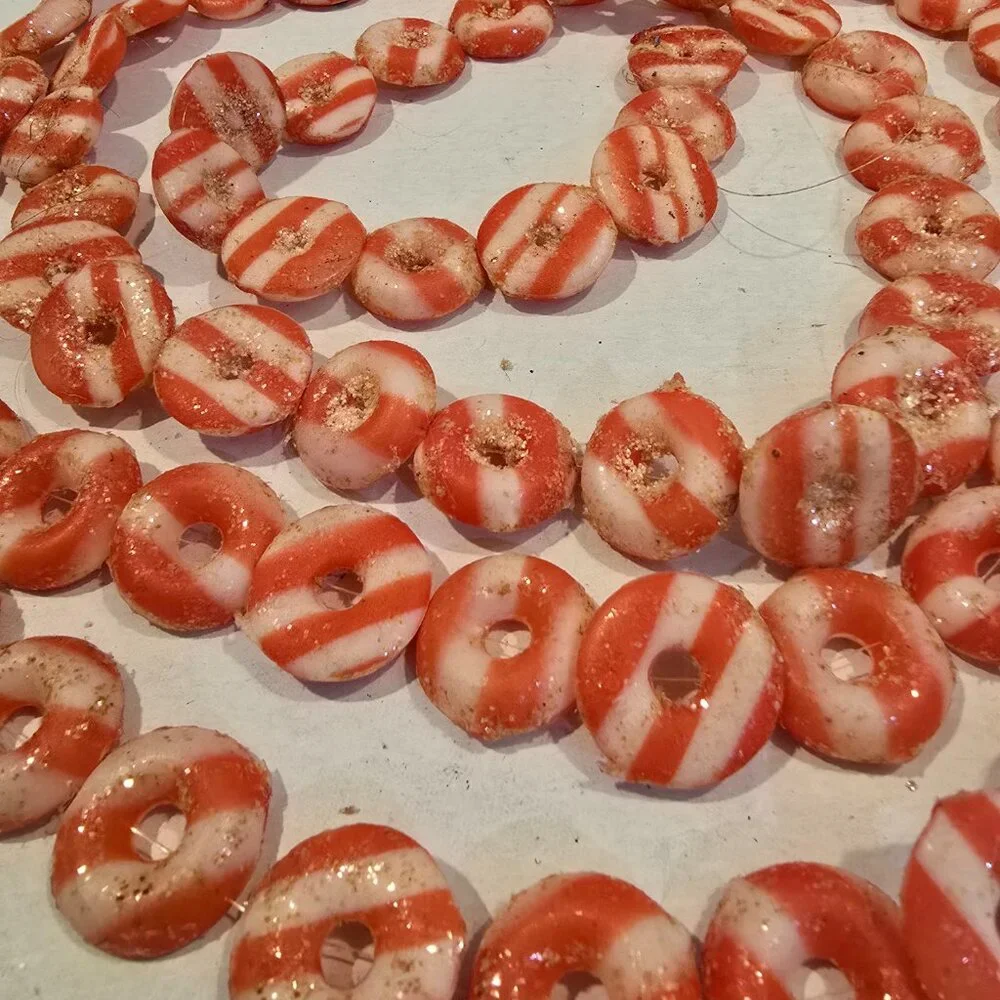 Christmas Candy Garland Plastic Red White Glitter 7.5 feet Vintage 1990s